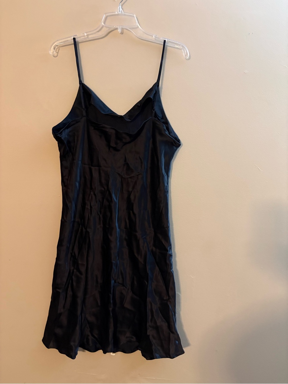 WinterSilks Black Satin Slip Chemise with Thin Straps Dress